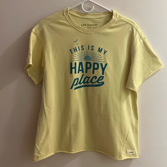 LIFE IS GOOD Women’s Short Sleeve Relaxed “MY HAPPY PLACE” Crusher Tee - Picture 1 of 6